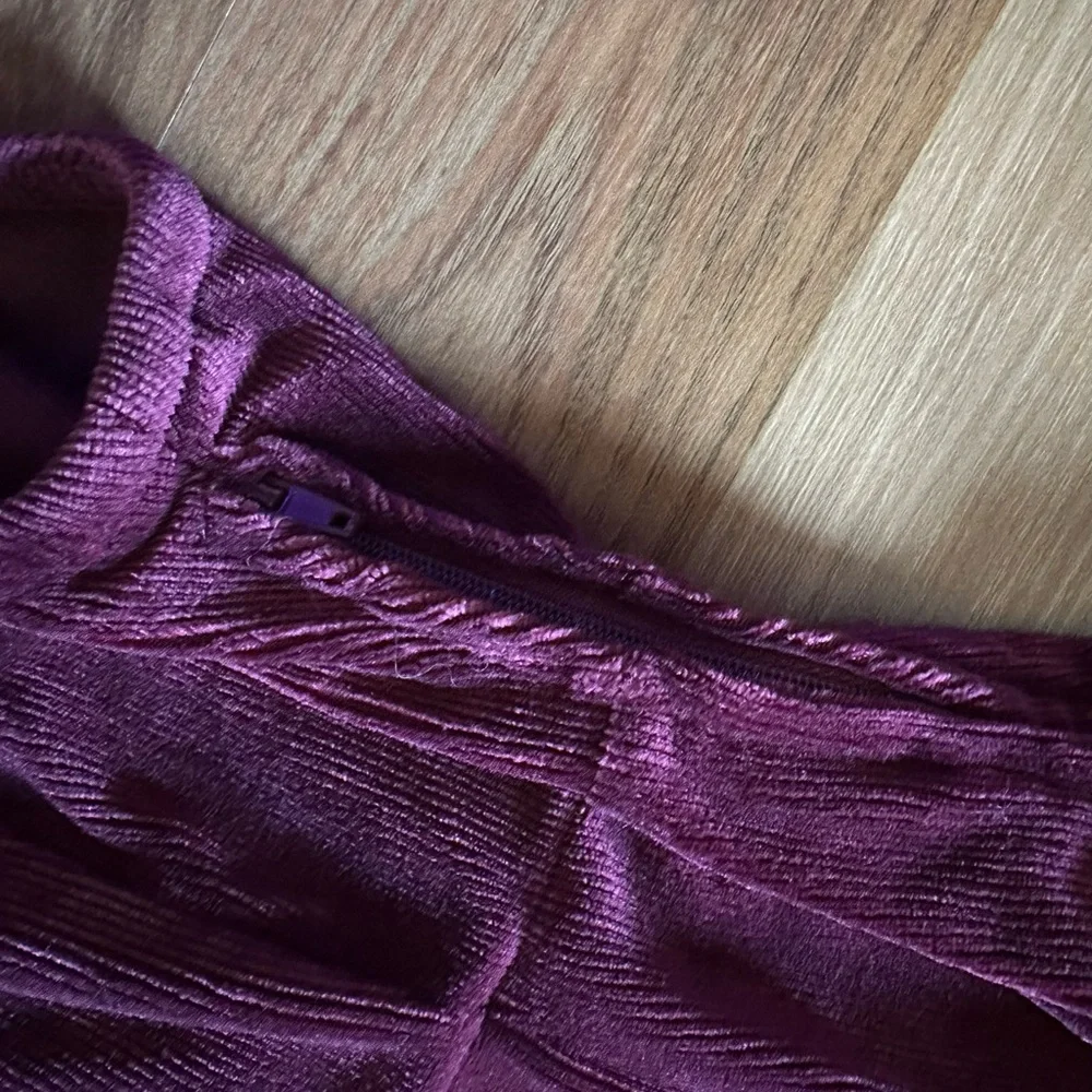 Cosmic Aura Velvet Corduroy Fit-and-Flare Dress in Burgundy - Picture 7 of 10